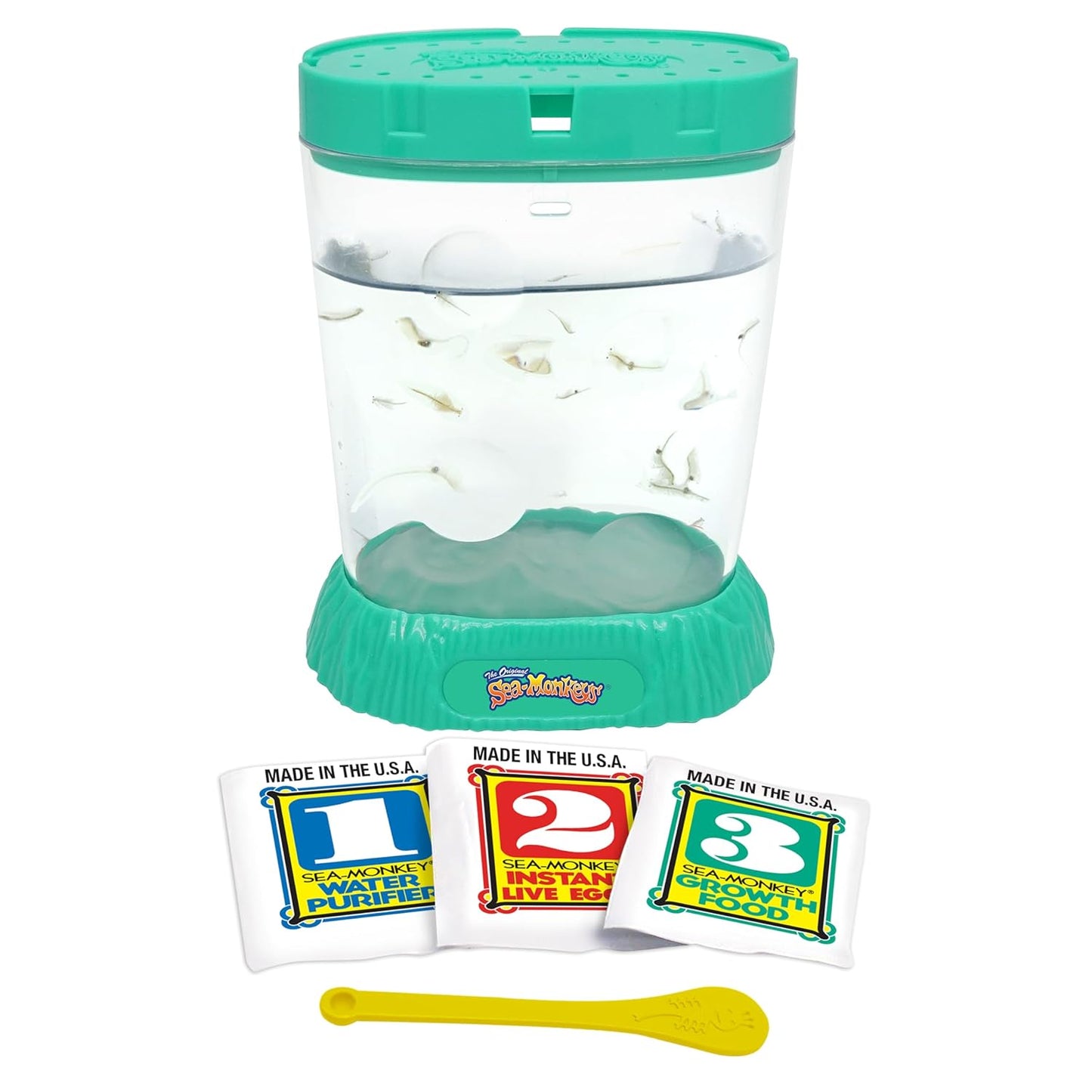Sea Monkeys Ocean Zoo by Schylling- Instant Pets - Colors Blue, Purple, Teal kit Black Eye Brine Shrimp Aquarium