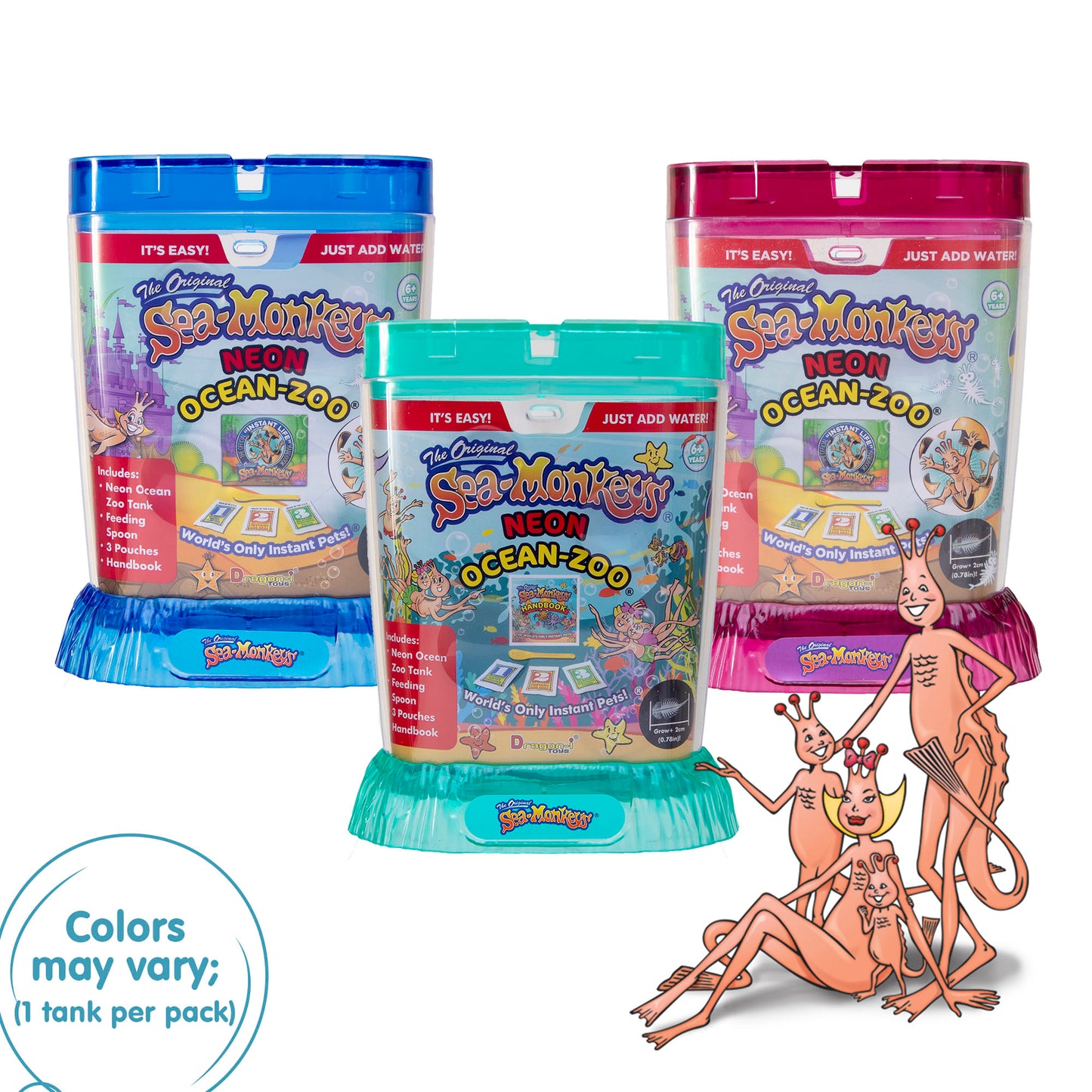 Sea-Monkeys® Ocean Zoo Neon - World's Only Instant Pets® - Assorted Colors - Brine Shrimp (Pack of 1)