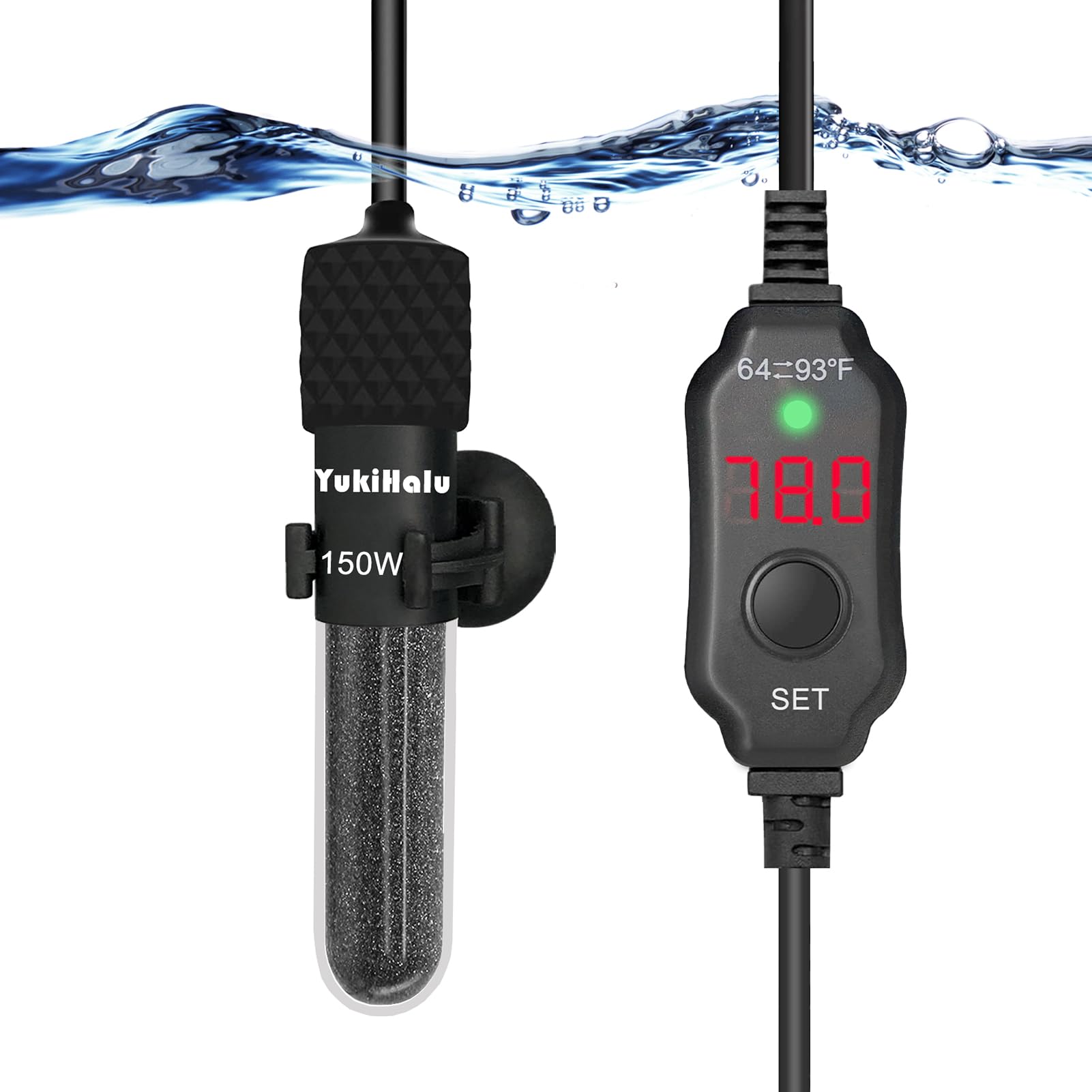 YukiHalu USB Powered Aquarium Heater, 10W Adjustable Mini Fish Tank Heater with External Temperature Controller, LED Display, Used for 0.5-1 Gallon Tank (10W USB)