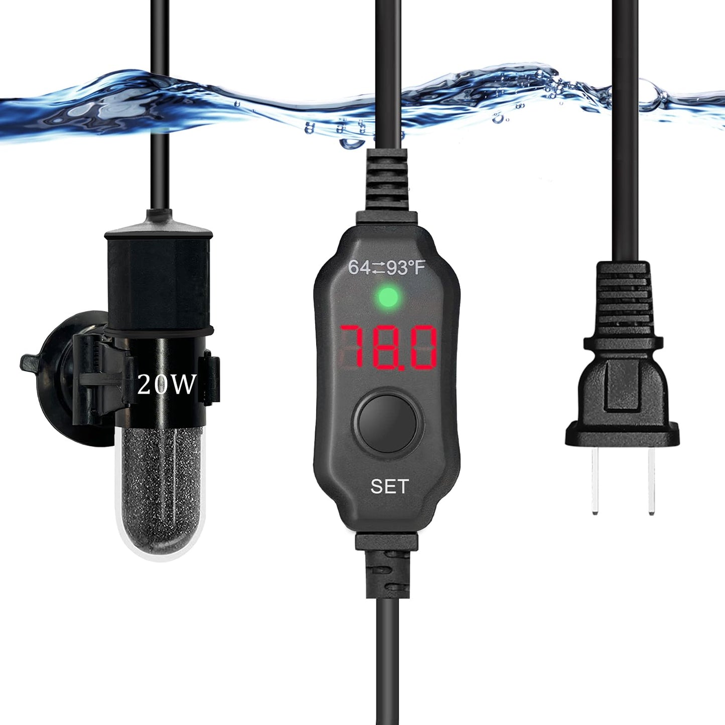YukiHalu USB Powered Aquarium Heater, 10W Adjustable Mini Fish Tank Heater with External Temperature Controller, LED Display, Used for 0.5-1 Gallon Tank (10W USB)