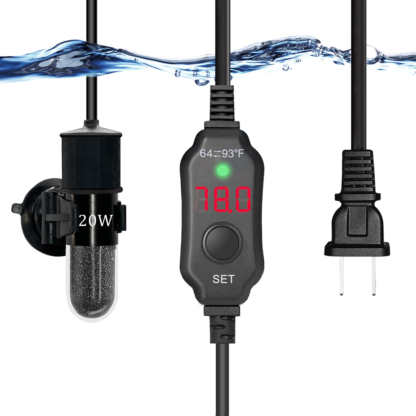YukiHalu USB Powered Aquarium Heater, 10W Adjustable Mini Fish Tank Heater with External Temperature Controller, LED Display, Used for 0.5-1 Gallon Tank (10W USB)