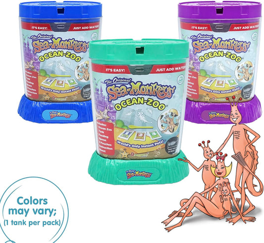 Sea Monkeys Ocean Zoo by Schylling- Instant Pets - Colors Blue, Purple, Teal kit Black Eye Brine Shrimp Aquarium